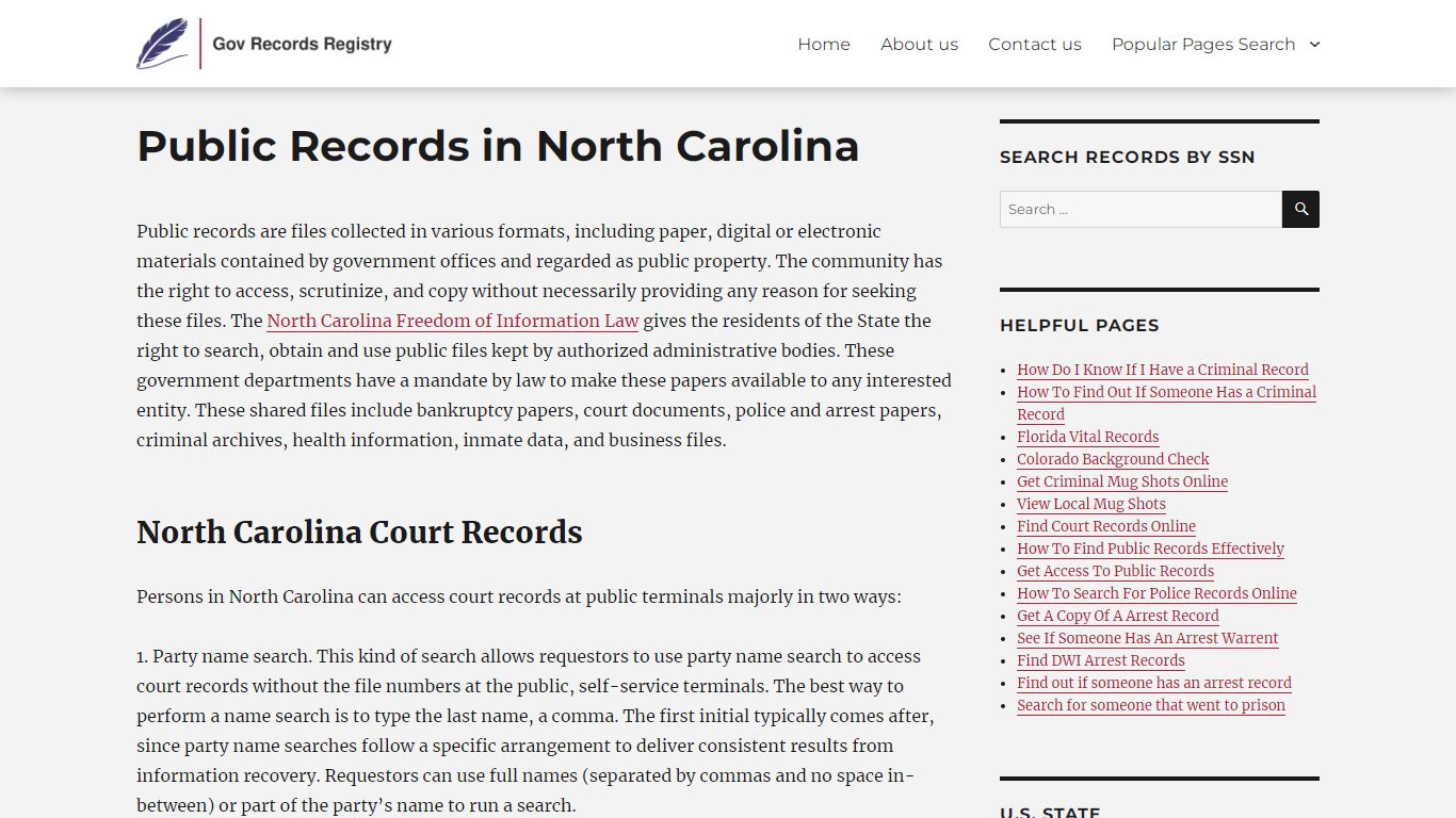 Public Records in North Carolina | GovRecordsRegistry.org
