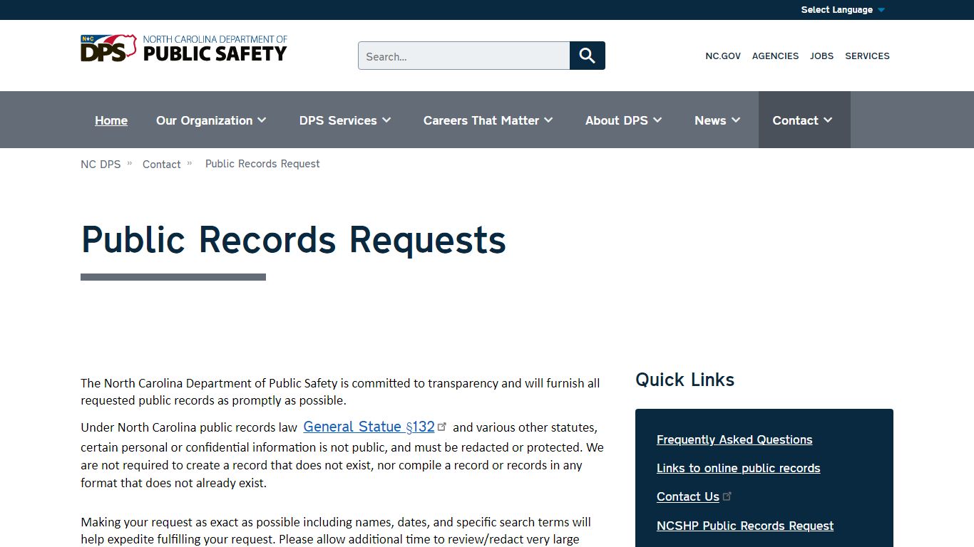 Public Records Requests | NC DPS
